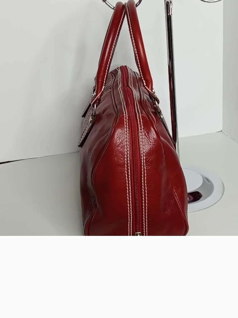 Valentine Paris Embossed Leather Bag in Rich Wine Red